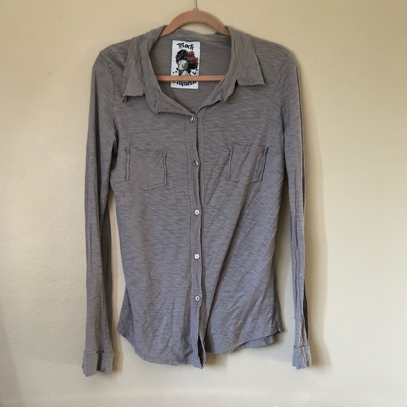 Rock Etiquette Long Sleeve Button Down Top - Picture 1 of 4